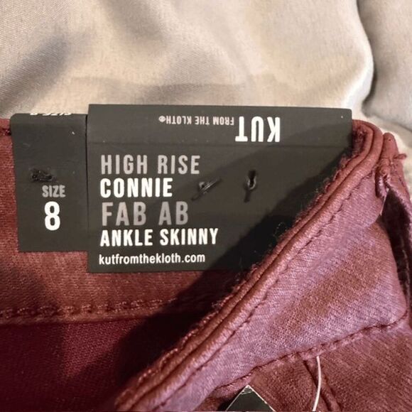 NWT KUT from the Kloth Connie High Rise Fab Ab Ankle Skiny Jeans Coated Wine 8 - Picture 8 of 16